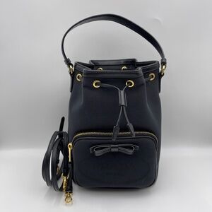 Prada 2Way Bucket Bag Black Gold Nero Pouch Jacquard Canvas Leather Handbag